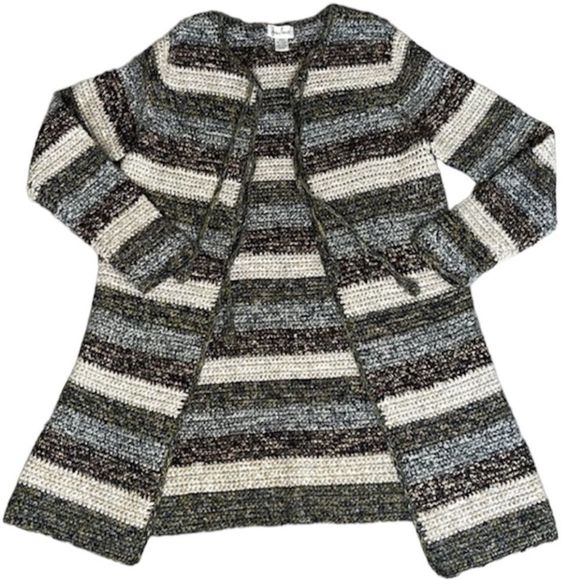 Stripe Knitted Double Tie Front Duster Cardigan - Picture 9 of 17